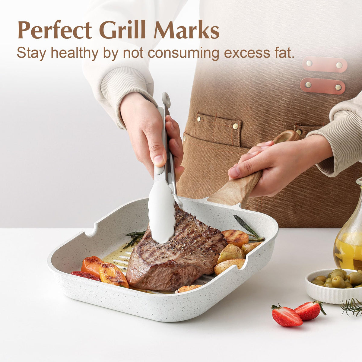 Sensarte square grill pan with pour spouts for easy draining