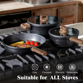 SENSARTE stay-cool handle shown during stovetop cooking.