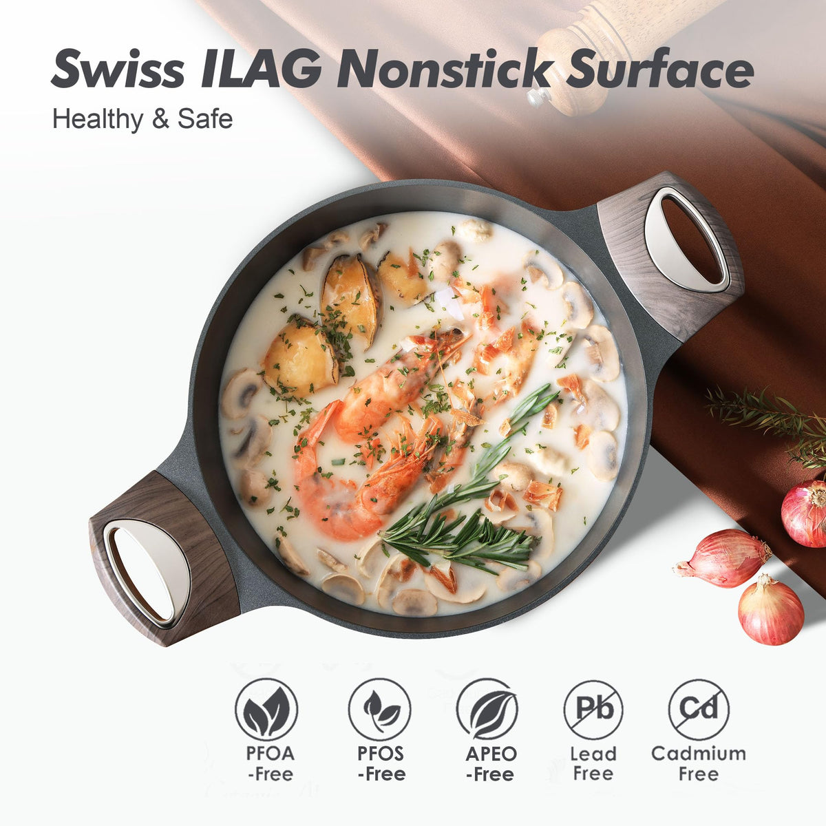Interior of SENSARTE stock pot showing nonstick surface for effortless release