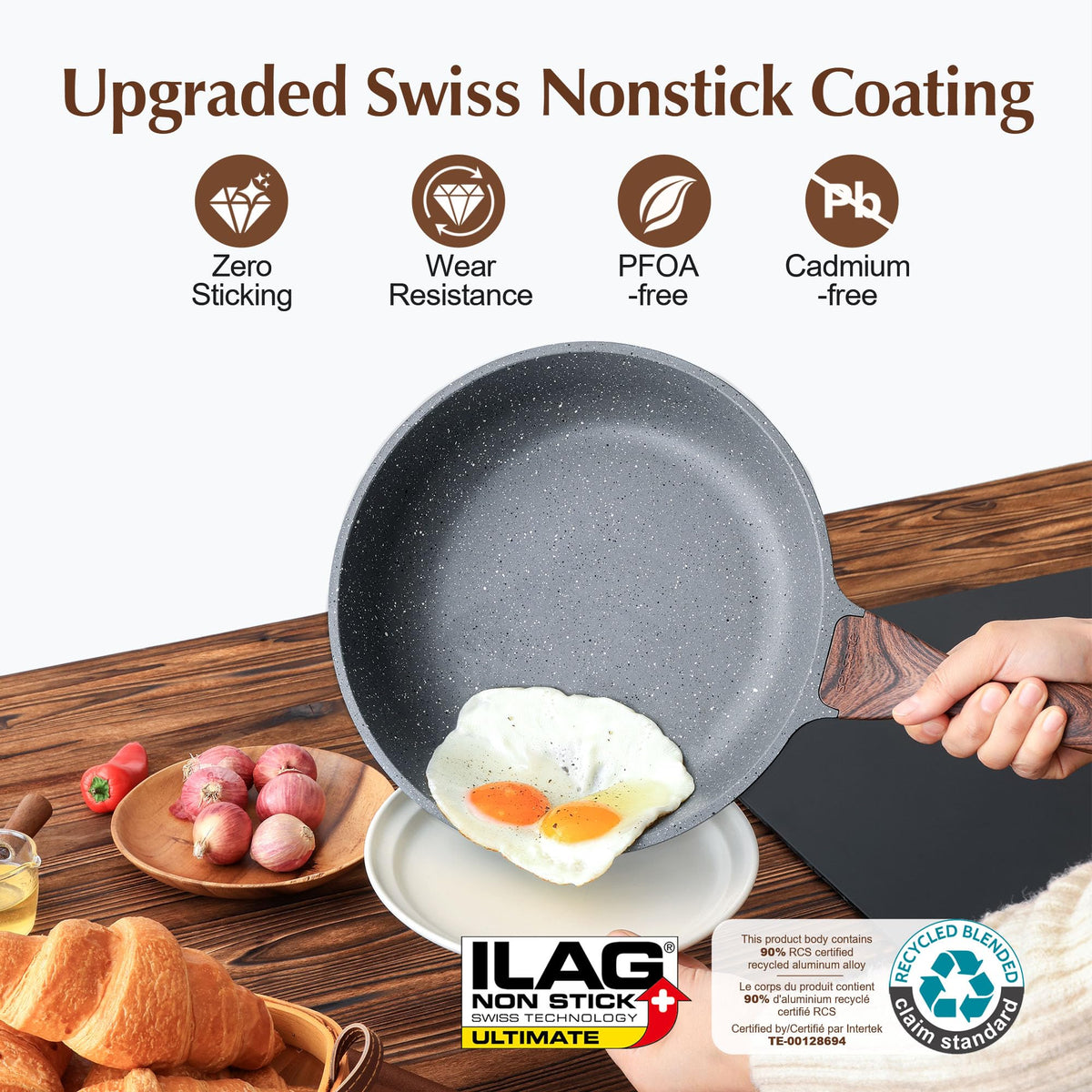 SENSARTE Swiss ILAG nonstick coating close-up highlighting a safe surface.