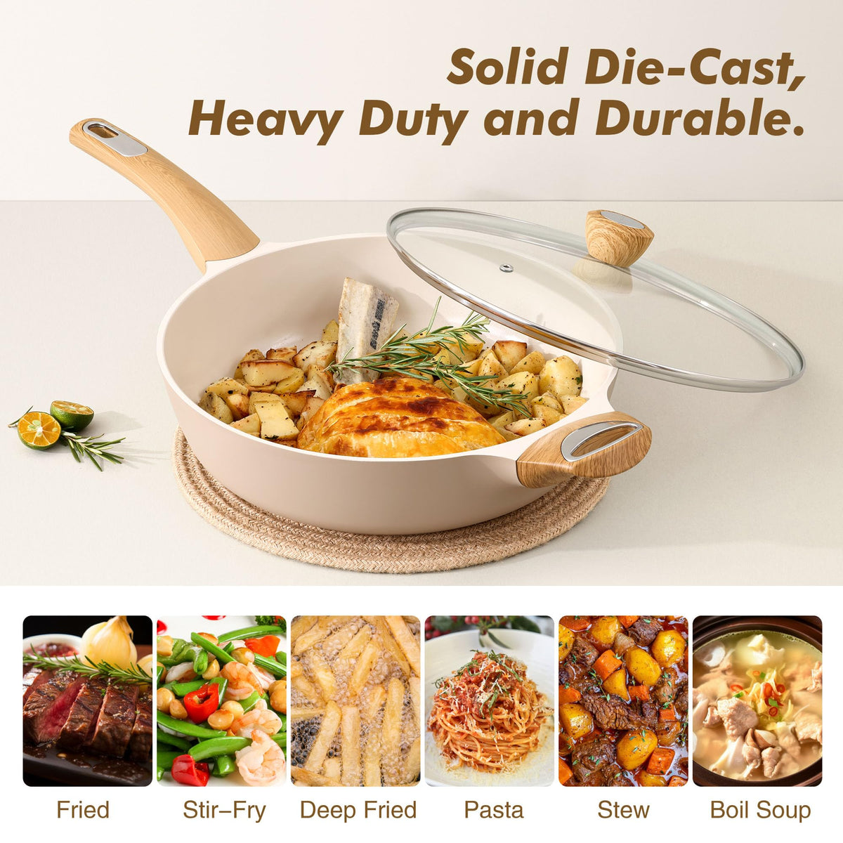 SENSARTE tempered glass lid provides clear visibility while cooking.
