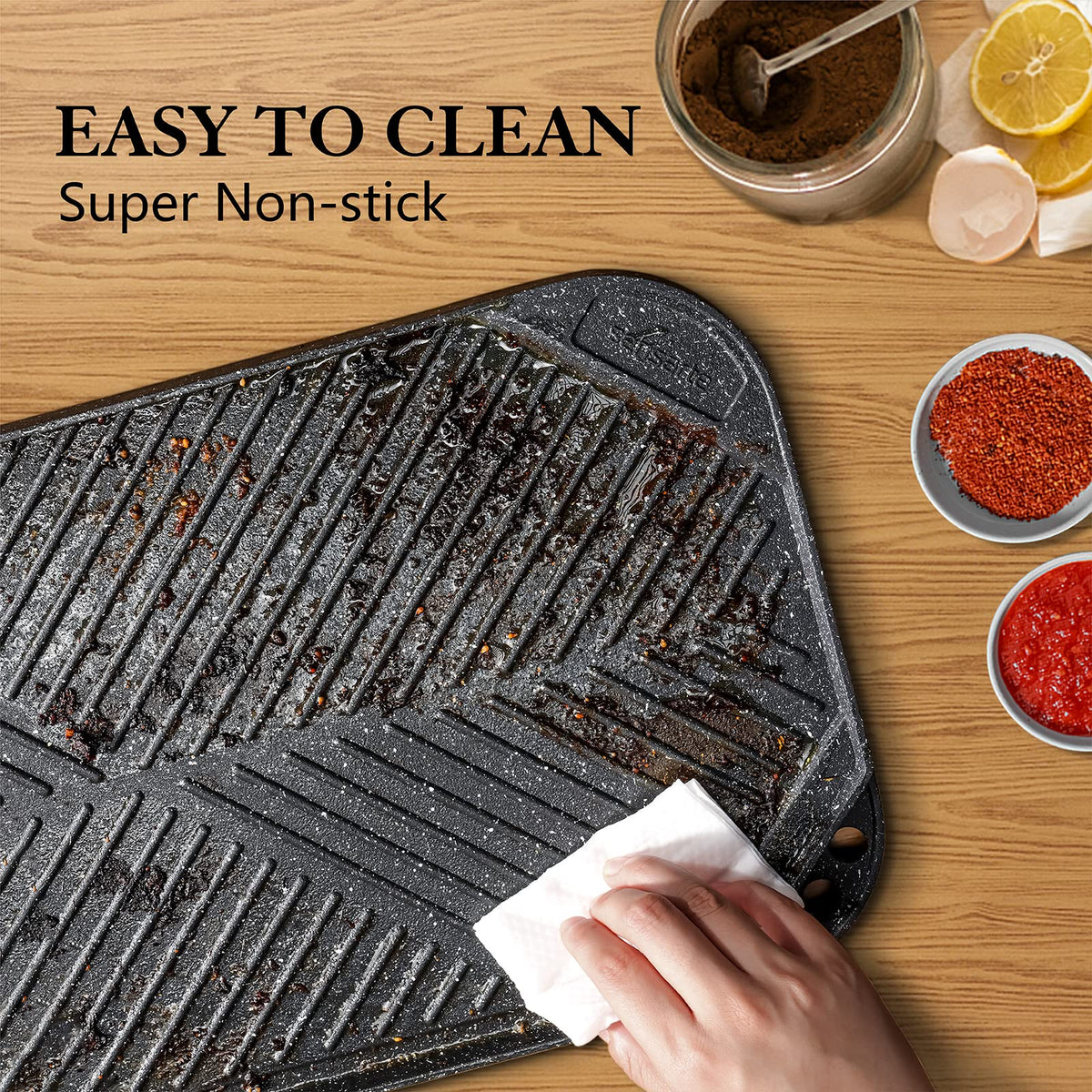 SENSARTE pan fits two burners for versatile indoor cooking.