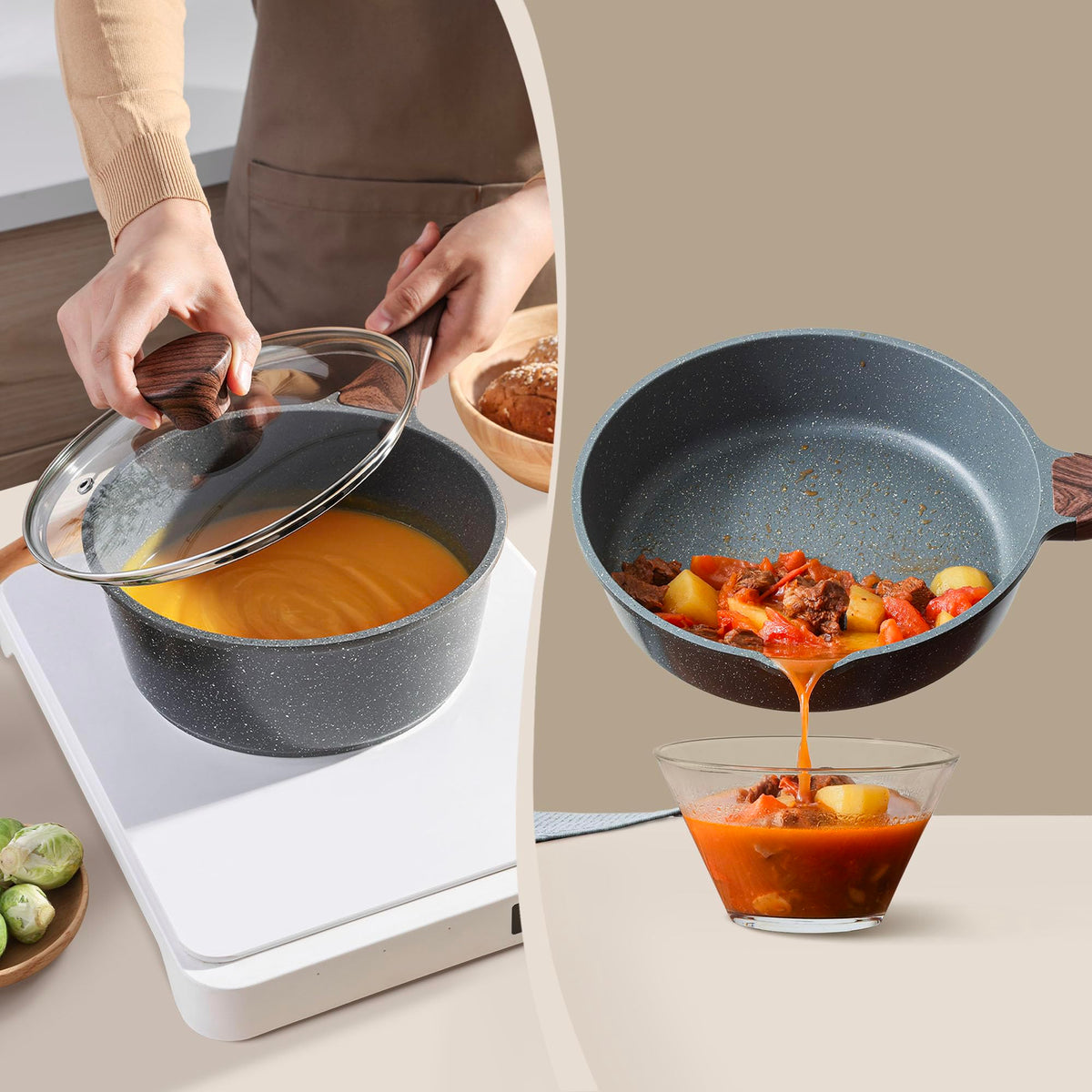 SENSARTE included utensils and pan protectors for easy storage