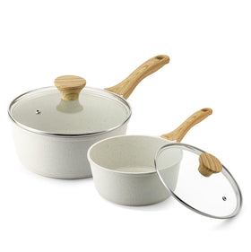 SENSARTE white ceramic saucepan 1.5qt with lid, ideal for daily use.