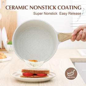 SENSARTE white ceramic saucepan 2.5qt with lid, great for soups and sauces.