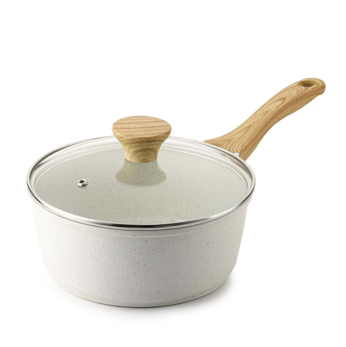 SENSARTE white ceramic saucepan with lid for convenient cooking and quick visibility of contents.