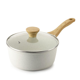 SENSARTE white ceramic saucepan with lid shows easy cooking control.