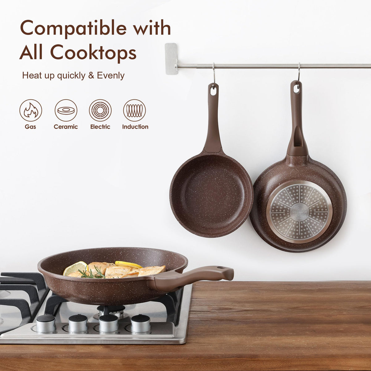 SENSARTE woodgrain bakelite handle stays cool for comfortable grip.