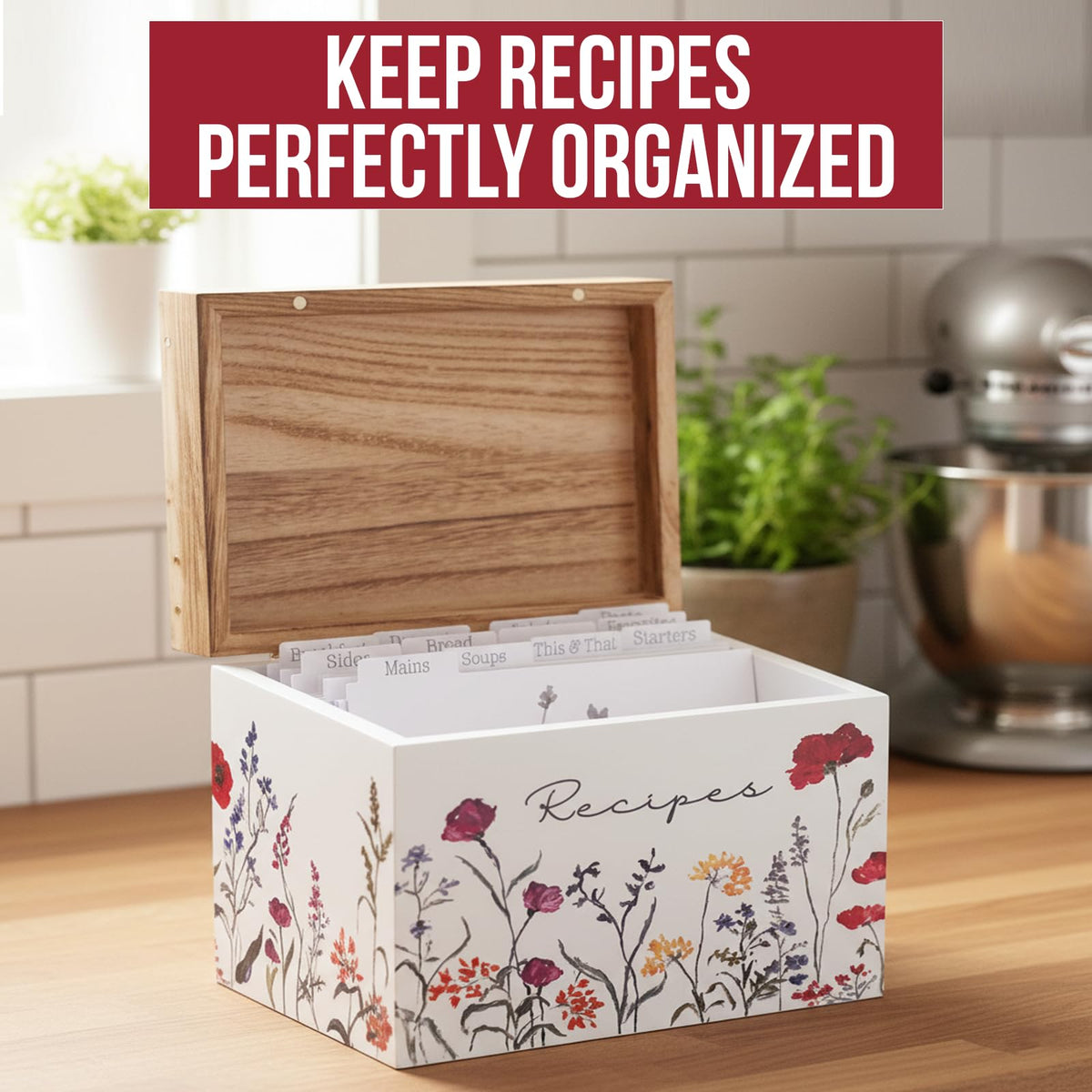 Built-in lid slot holding a recipe at the perfect angle for cooking