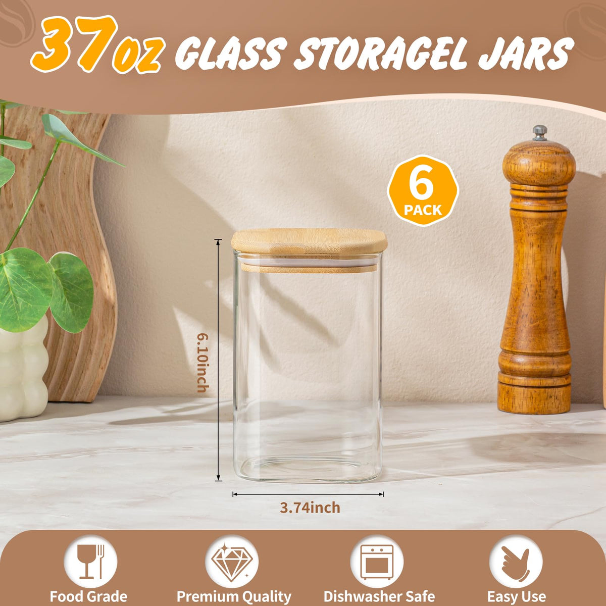 SENTVEND square airtight jar ideal for oats, coffee beans and snacks