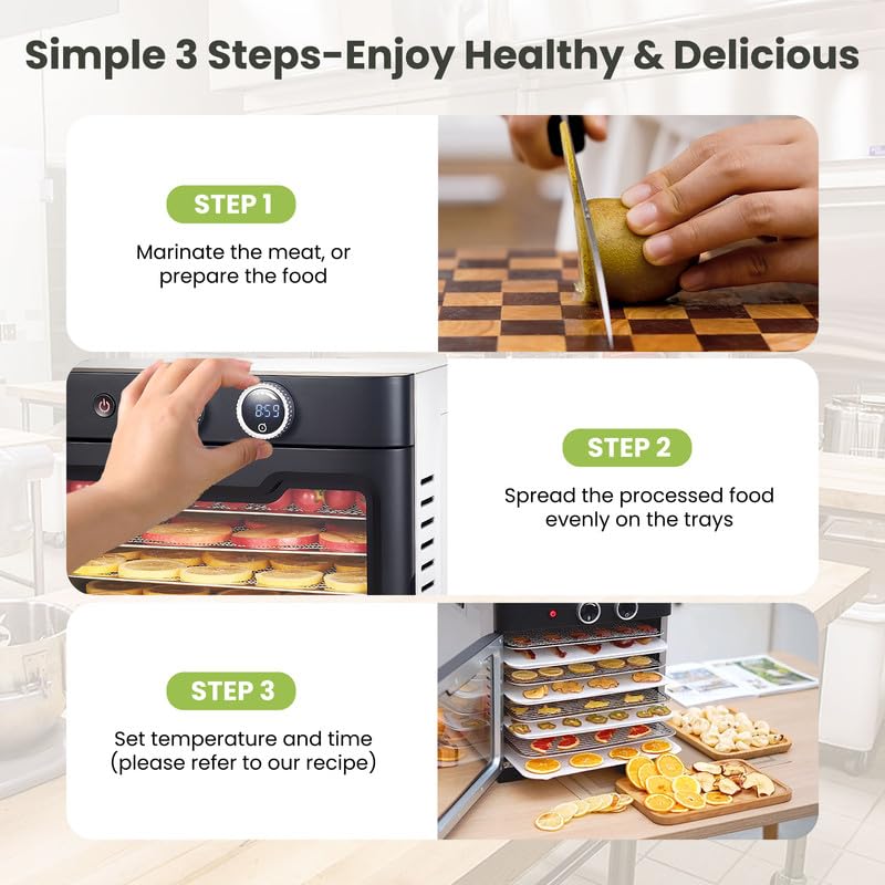 Septree glass-front dehydrator shows drying progress clearly during operation.