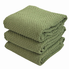 Serafina Home dark sage kitchen towels folded to show an oversized drying surface.