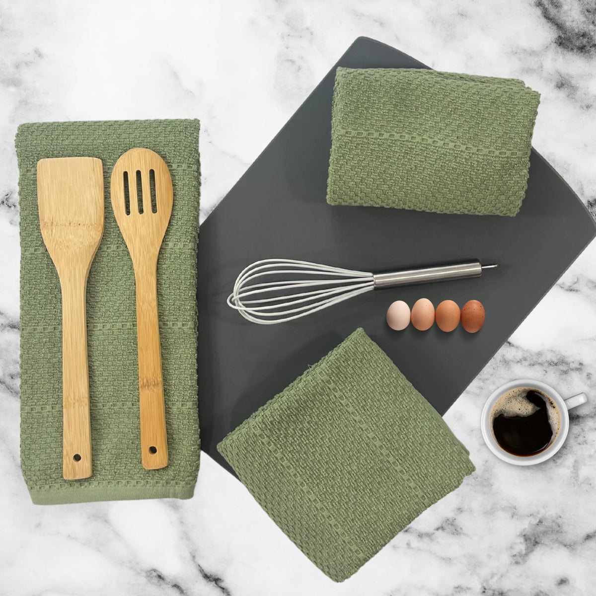 Serafina Home dark sage set of 3 towels ready for gifting.