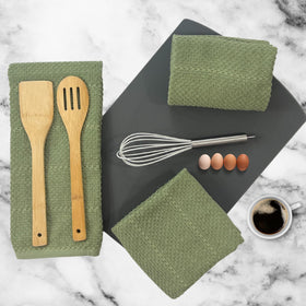 Serafina Home dark sage set of 3 towels ready for gifting.