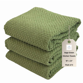 Serafina Home dark sage towels with a convenient storage loop.