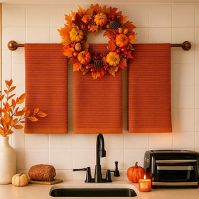 Serafina Home dish towels show absorbent cotton weave for fast drying