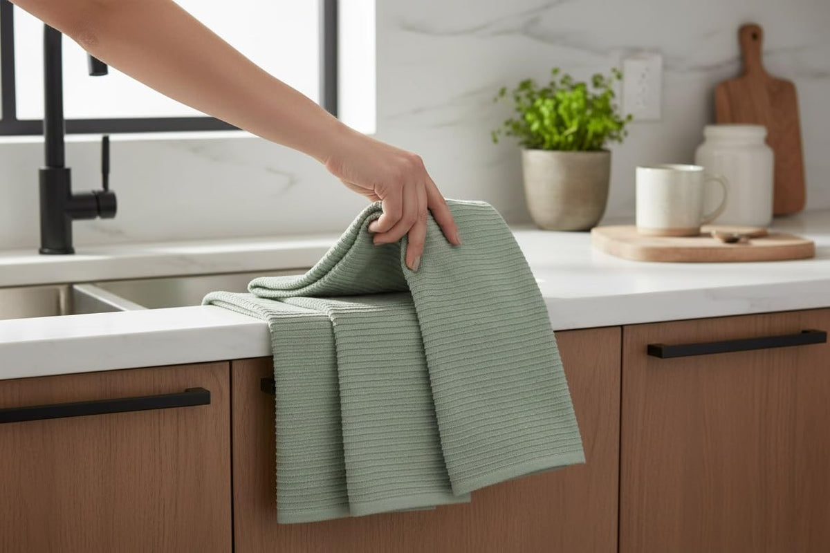 Serafina Home kitchen towel loop for easy hanging and storage.