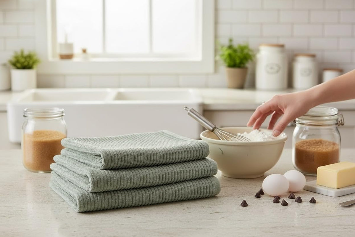 Serafina Home multiuse towel suitable for drying dishes, hands, spills, or decoration.