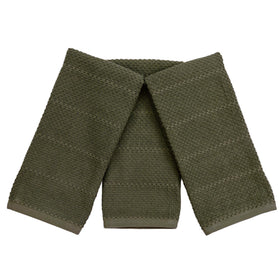 Durable multipurpose Serafina Home olive green towels, three pack for daily use.