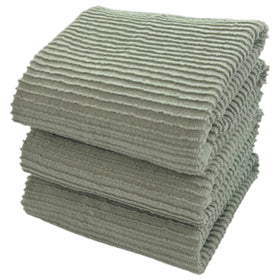 Serafina Home sage green kitchen towel hanging for quick drying and display.