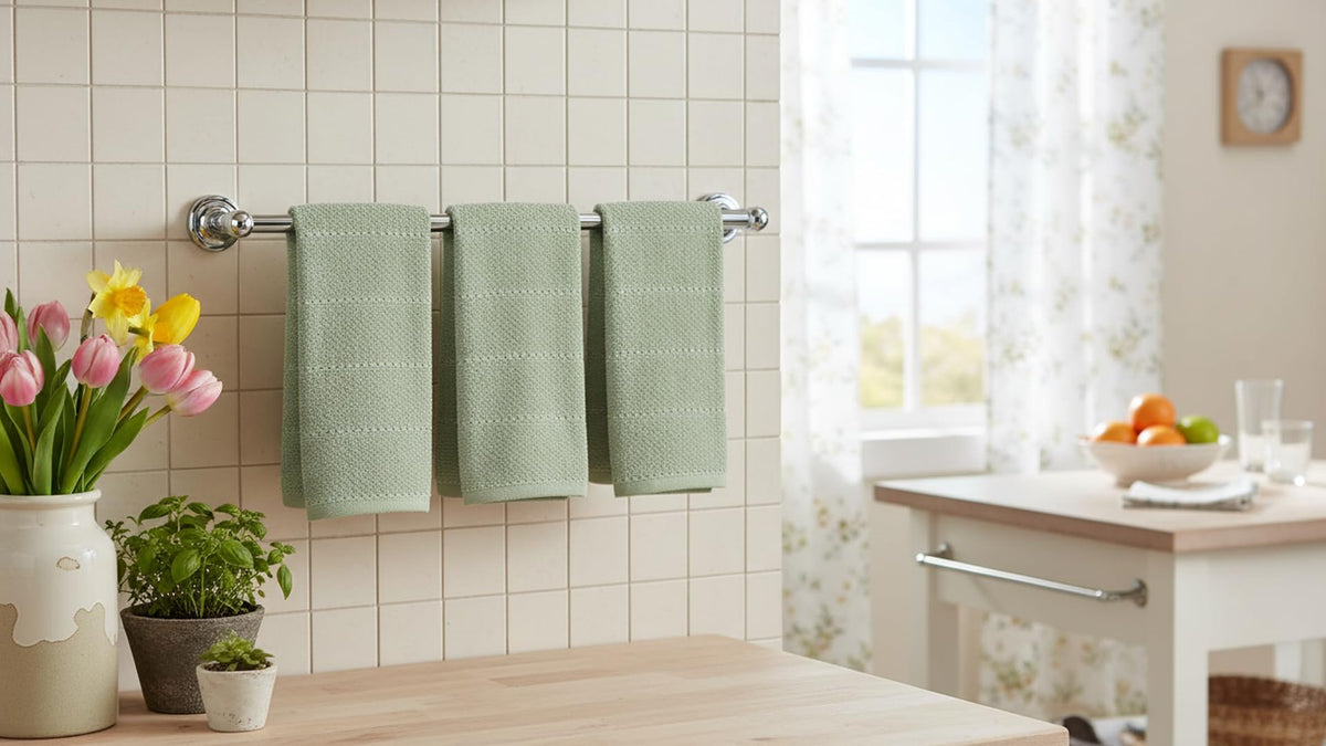 Serafina Home sage green kitchen towels oversized 18x28 for drying