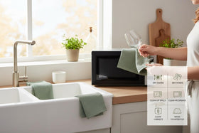 Serafina Home three-pack kitchen towels for everyday use in busy homes.