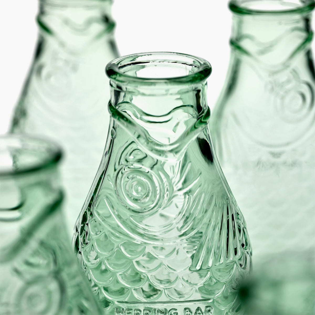 Close-up of Serax green glass carafe showing clarity