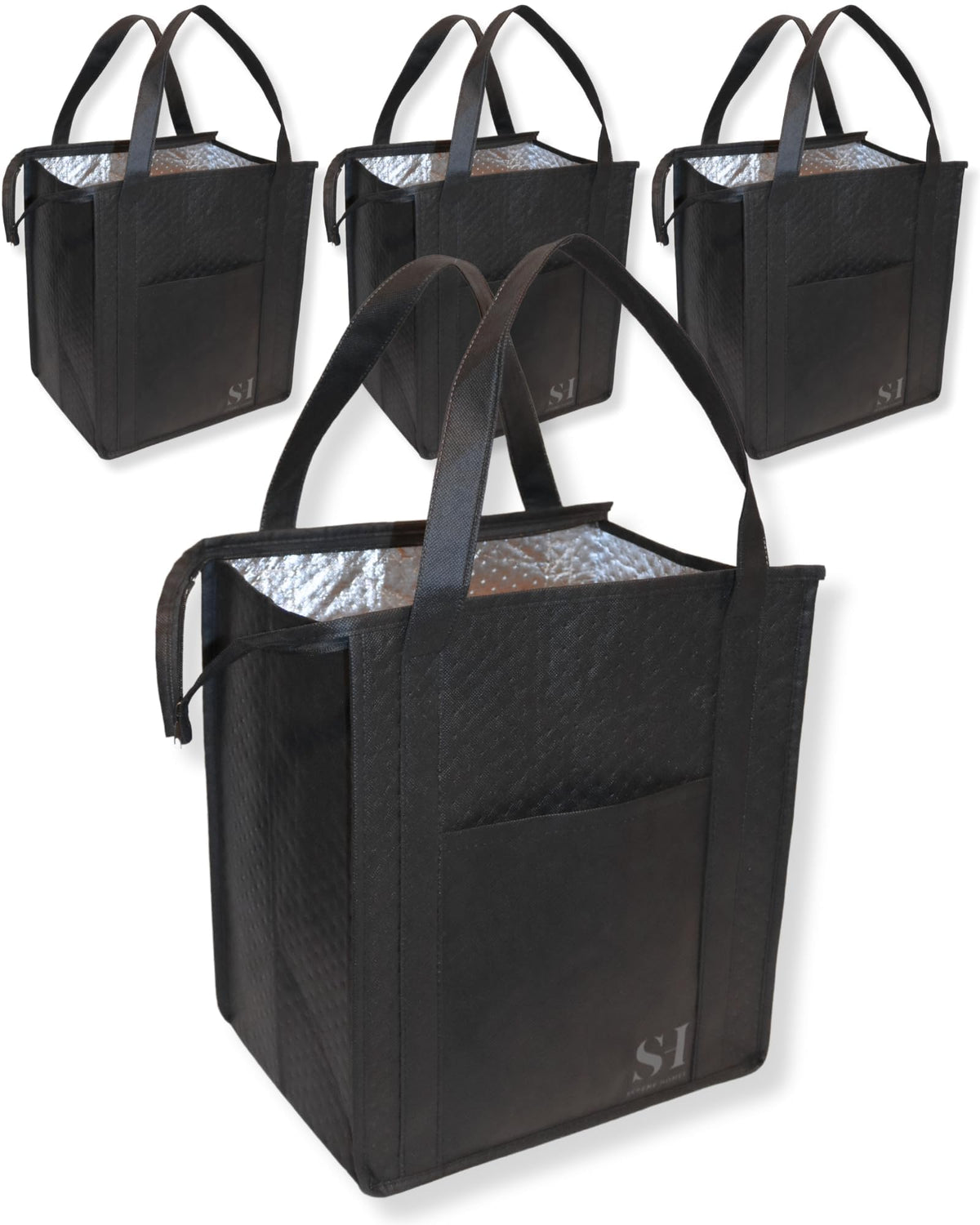 Serene Homes black insulated bags four-pack ideal for keeping groceries cool on the go