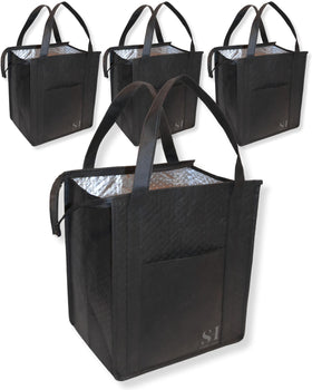 Serene Homes black insulated bags four-pack ideal for keeping groceries cool on the go
