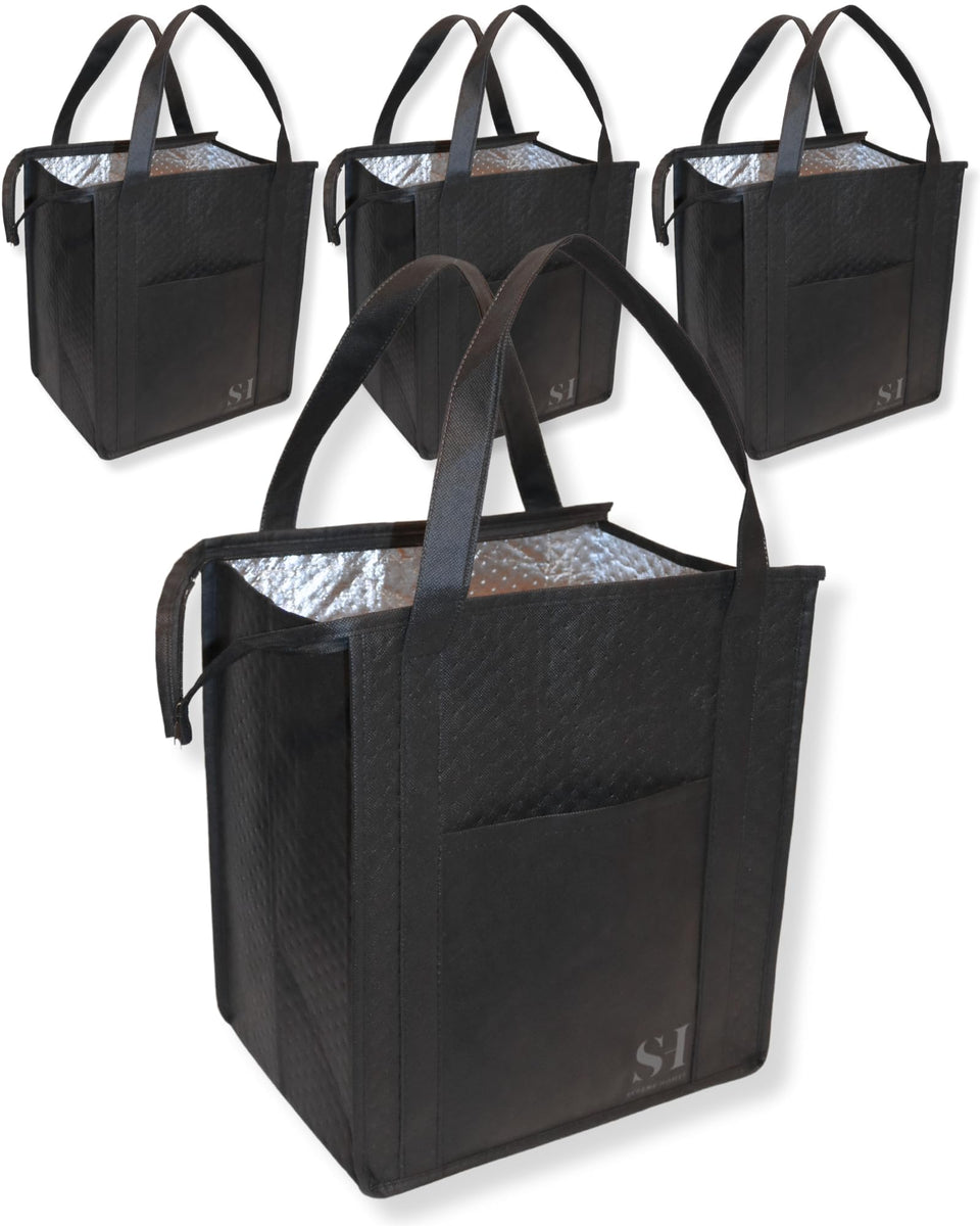 Serene Homes black insulated bags four-pack ideal for keeping groceries cool on the go