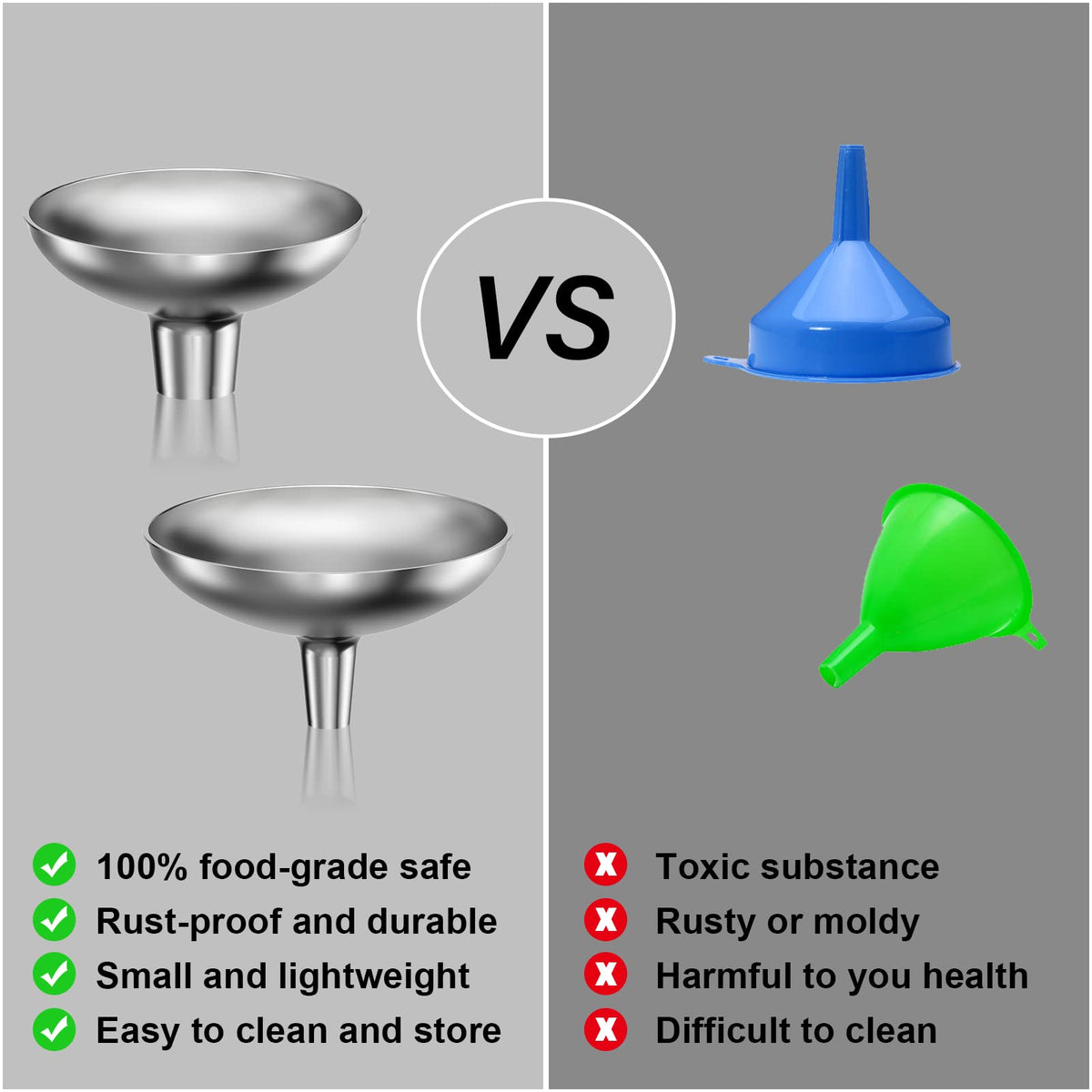 Serinar funnel for kitchen use with spices and oils in jars