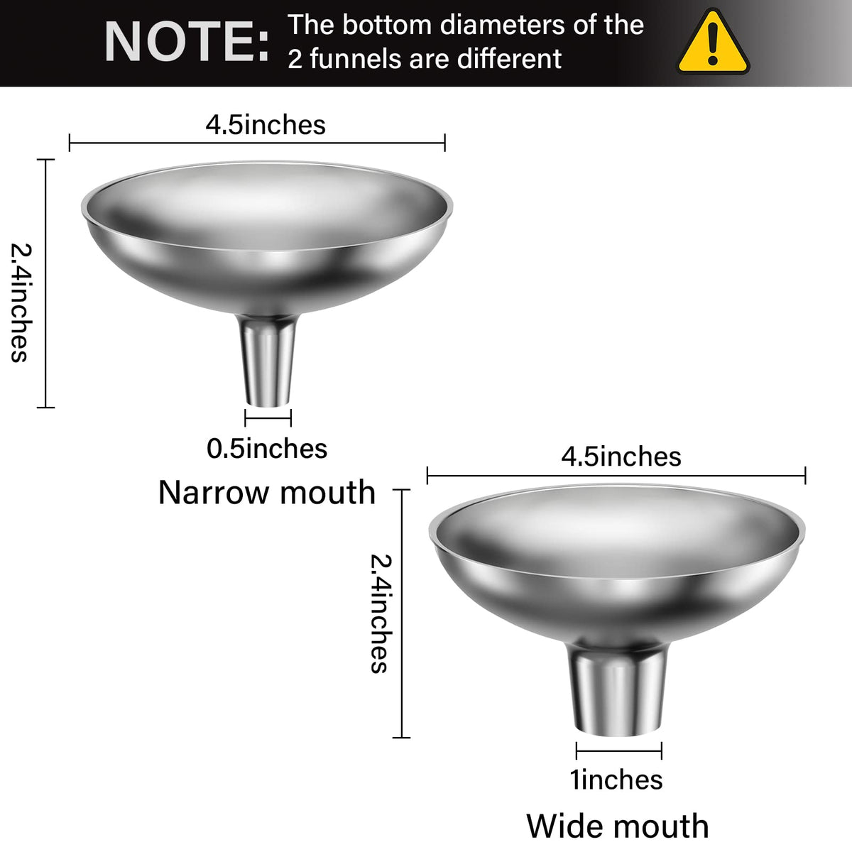 Serinar stainless steel funnel small mouth 0-5in for liquids