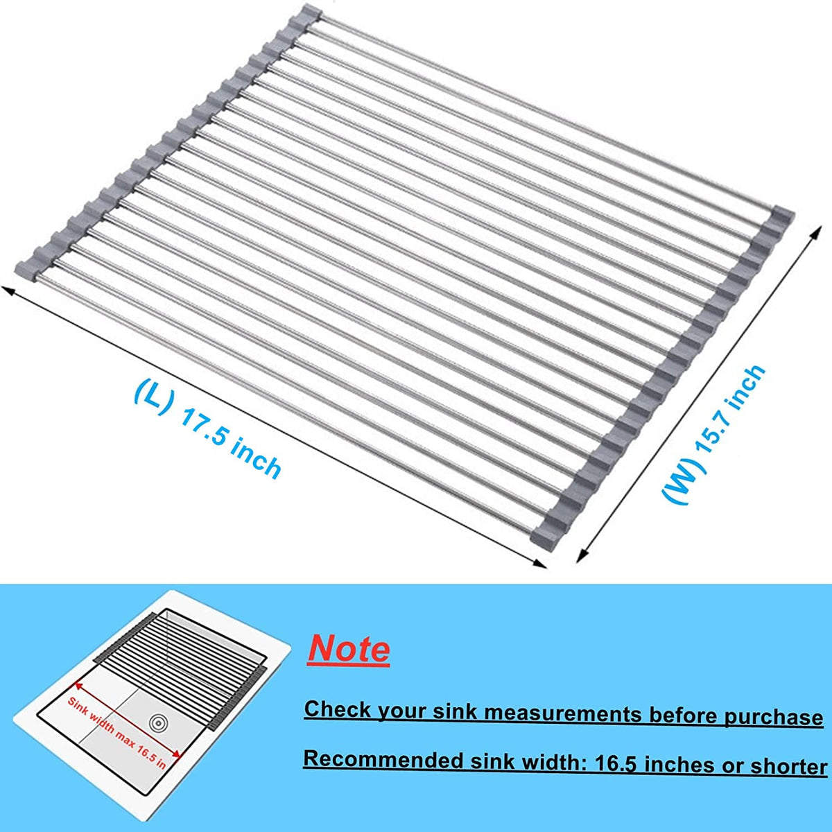 Seropy over-sink rack highlights durable 304 stainless steel construction.