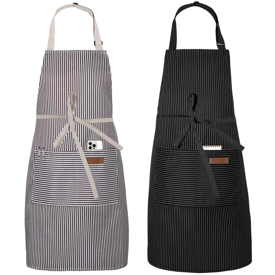 Serrenf 2-pack aprons with two front pockets for quick tool access.