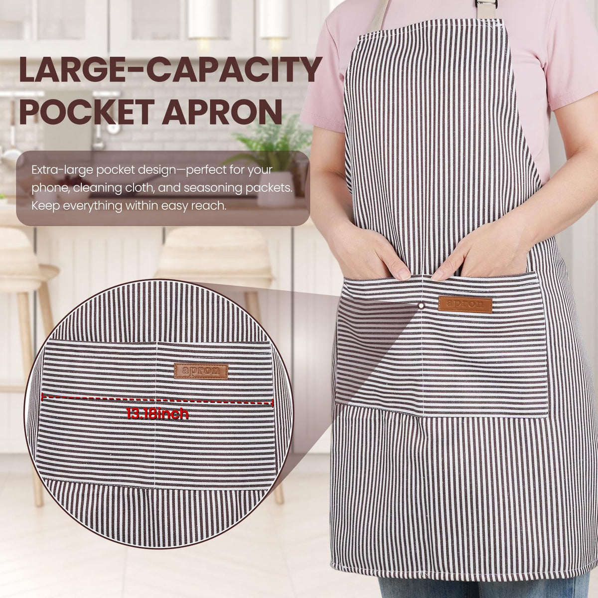 Serrenf kitchen apron protecting clothes from grease and spills during cooking.