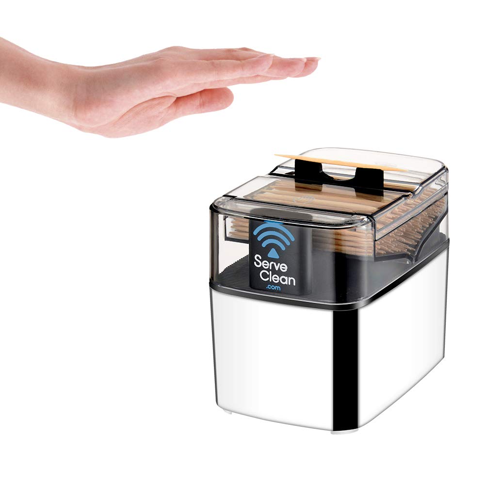 Serve Clean smart toothpick dispenser chrome front view for touchless pickup