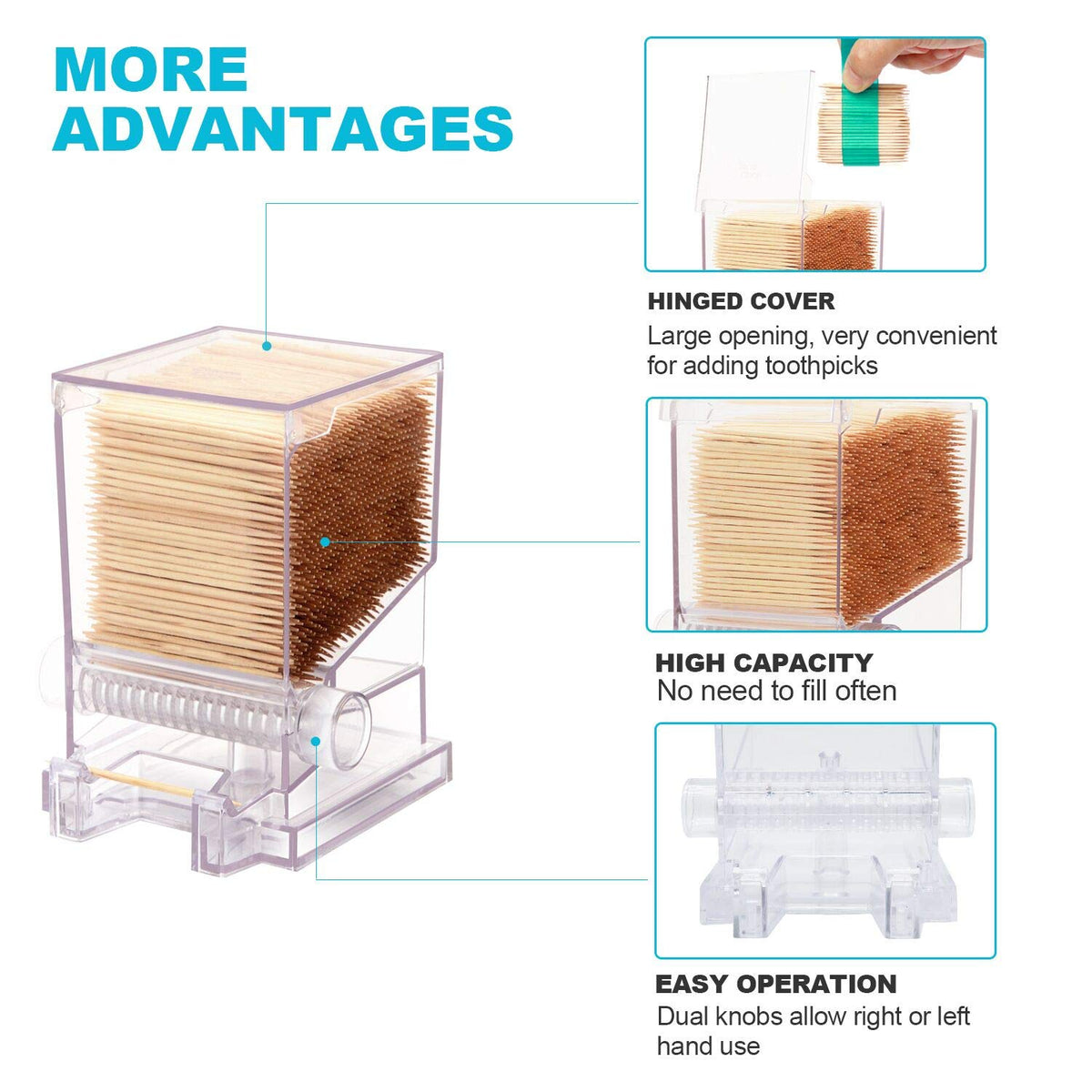 Serve Clean clear toothpick dispenser open lid for easy loading