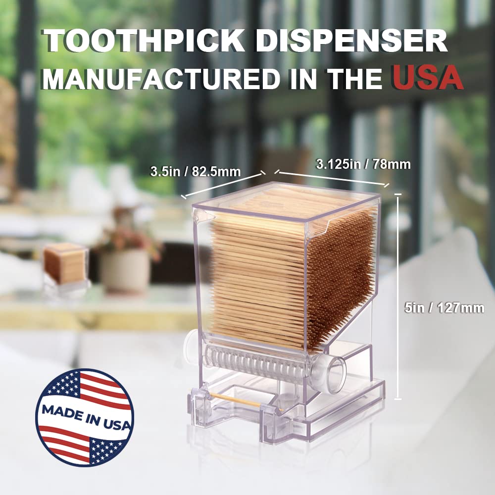 Serve Clean clear toothpick dispenser side view shows compact kitchen-friendly profile