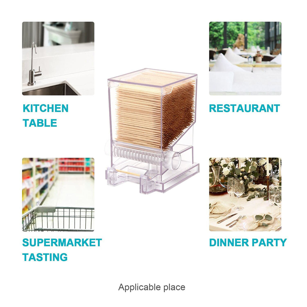 Serve Clean clear toothpick dispenser on table during party for quick access