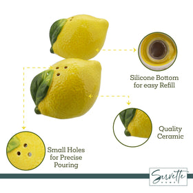 Servette Home lemon salt and pepper shakers showcase lemon motif in a collection.
