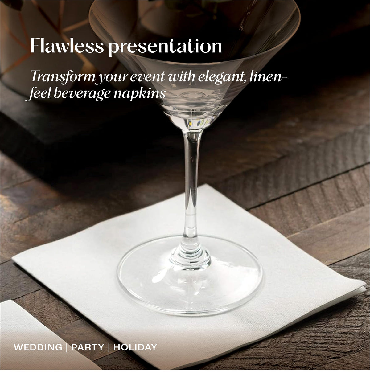 Servietto white linen-like dinner napkins add refined ambiance to any dining setup.