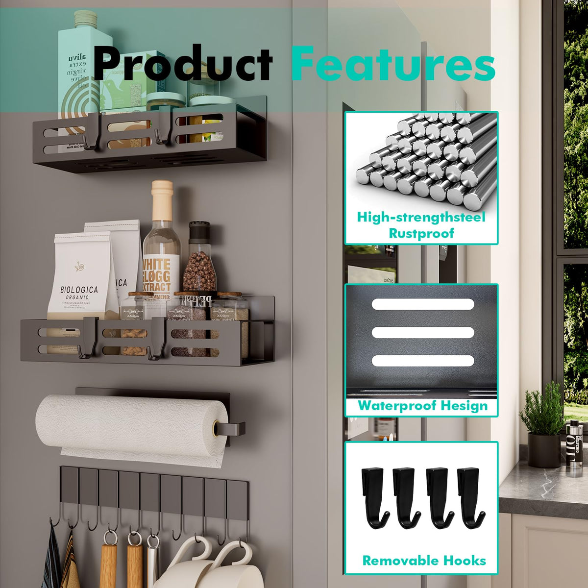 SETBAOO fridge-mounted shelf features a 1.97-inch barrier to prevent spills.
