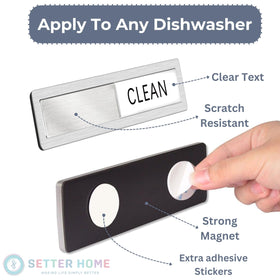 SETTER HOME Adhesive-sticker-dishwasher-magnet mounting option for non-metal surfaces.