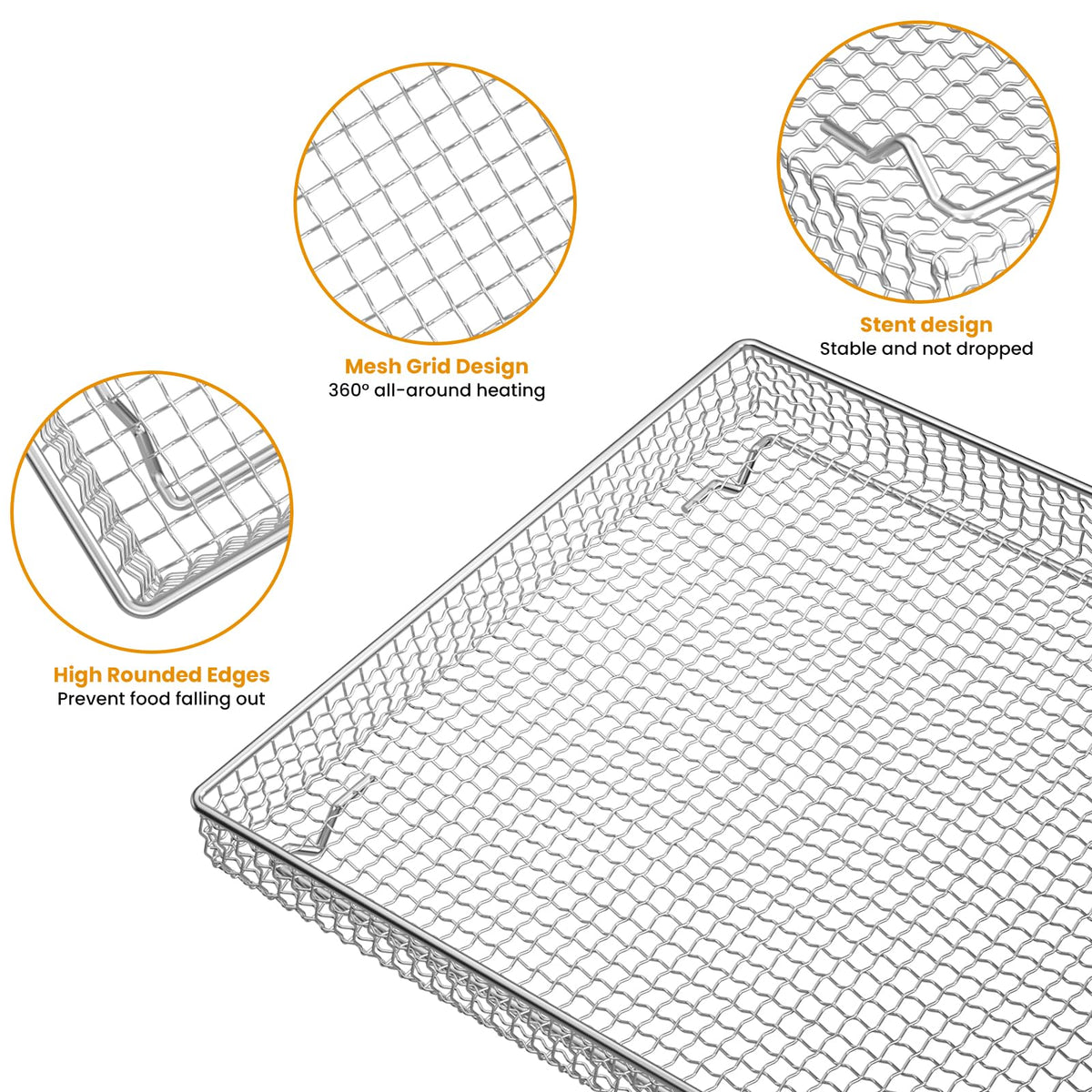 Mesh-design basket enabling 360-degree heat circulation for crisp results