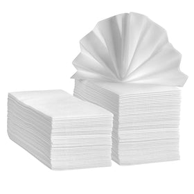 SETUP linen-feel guest towels folded in 6-fold for polished presentation and quick cleanup.