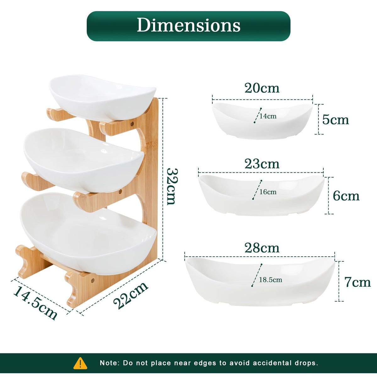 SEVEN SPARTA ceramic fruit bowl middle tier on bamboo stand keeps fruits organized and accessible.