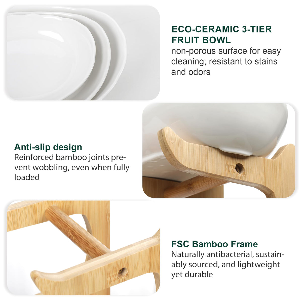 SEVEN SPARTA natural bamboo stand highlights eco-friendly framing for a stylish fruit display.