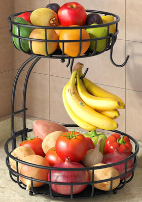 Sevenblue 2-tier fruit basket with banana hanger keeps countertops organized.