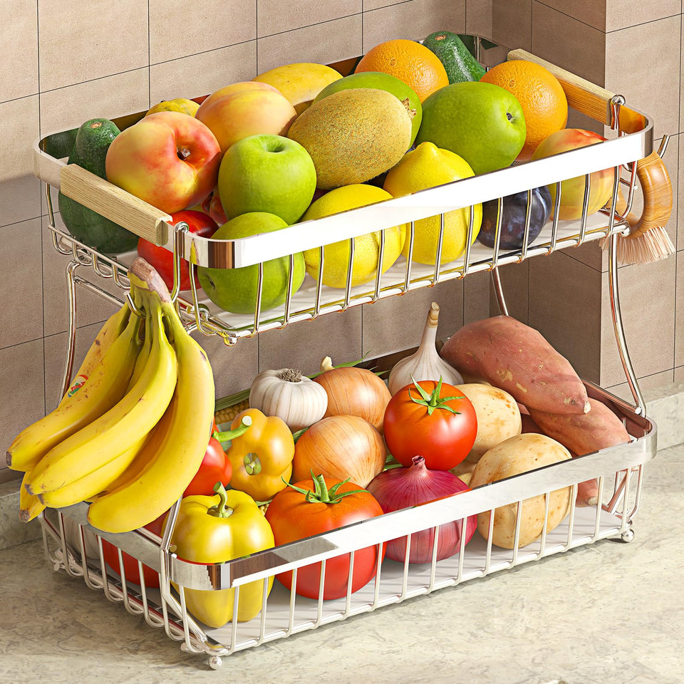 Sevenblue 2-tier fruit basket on counter for organized, accessible fruit display.
