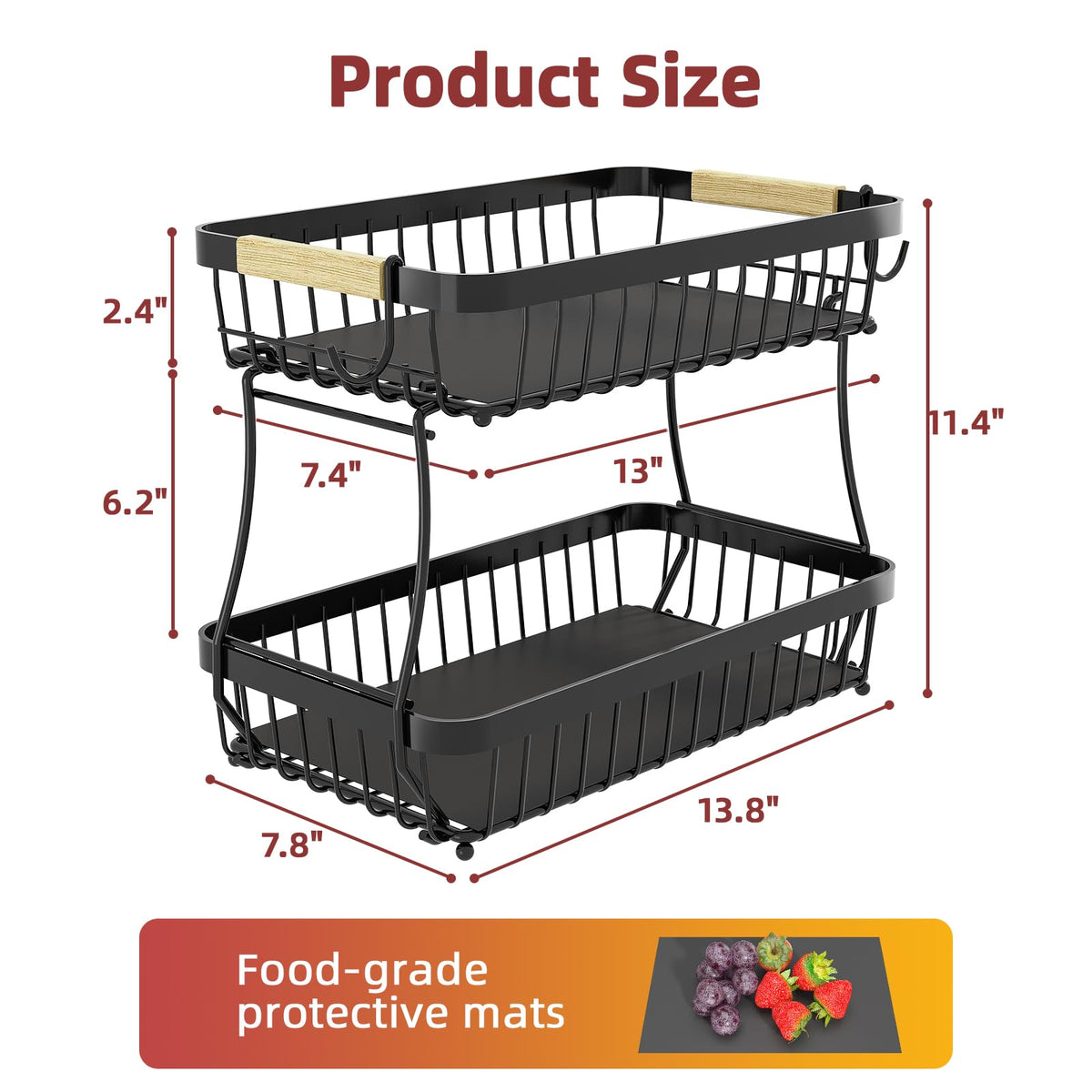Sevenblue 2-Tier Large Fruit Basket large-capacity stores fruit, bread, and snacks